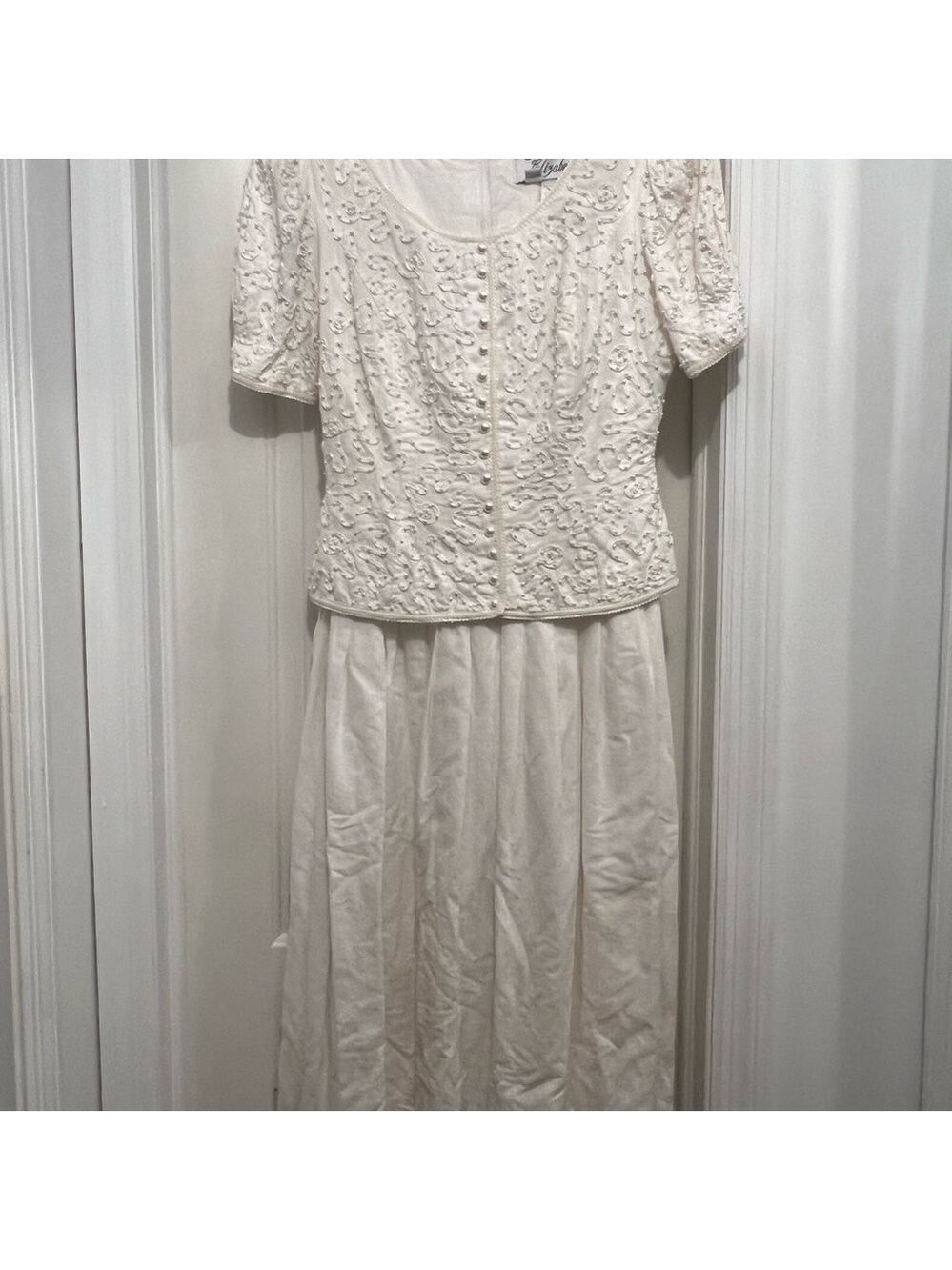 Sarah Elizabeth vintage Ivory Pearl beaded linen blend fancy dress. Size 6